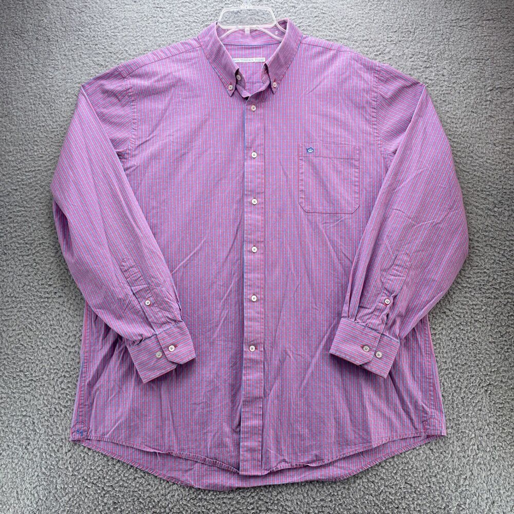 Southern Tide Shirt Mens 2XL Pink Blue Plaid Button Down Pocket Logo Preppy